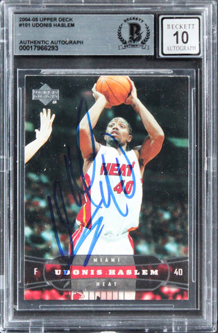 Heat Udonis Haslem Signed 2004 Upper Deck #101 Card Auto Graded 10! BAS Slabbed