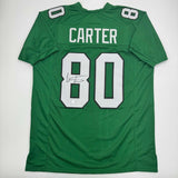 Autographed/Signed Cris Carter Philadelphia Kelly Green Football Jersey BAS COA