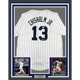 Framed Autographed/Signed Jazz Chisholm Jr. 35x39 NY Pinstripe Jersey BAS COA