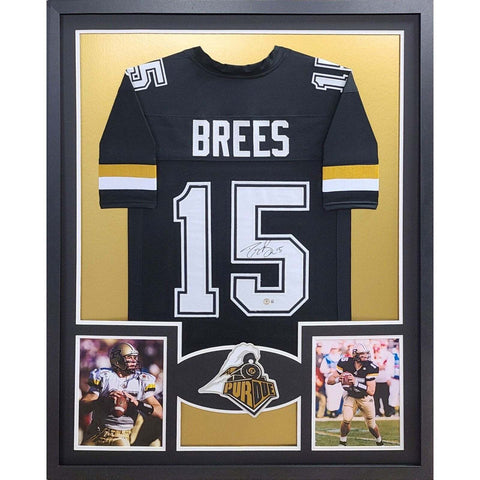 Drew Brees Autographed Signed Framed Purdue Saints Jersey BECKETT