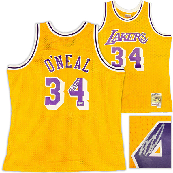 LAKERS SHAQUILLE O'NEAL AUTOGRAPHED M&N 1996-97 HWC JERSEY XL BECKETT 235512