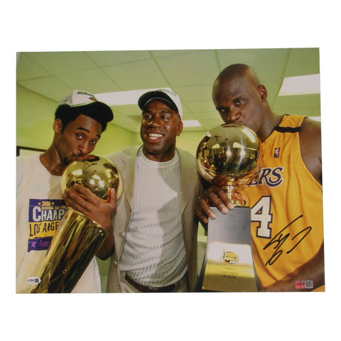 Shaquille O'Neal Signed Los Angeles Lakers 16x20 Photo with Magic & Kobe (JSA)