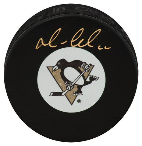 Mario Lemieux Signed Penguins Team Logo Hockey Puck (In Gold) - (PSA Holo)