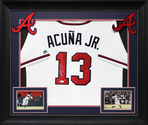 Braves Ronald Acuna Jr. Signed White Majestic Cool Base Framed Jersey JSA