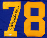 Jackie Slater Signed Rams Jersey Inscribed "HOF 01" (JSA COA) 7xPro Bowl Tackle