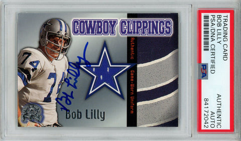 Bob Lilly Autographed 2000 Fleer Skybox Patch Trading Card PSA Slab 43719
