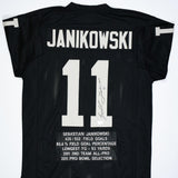 Sebastian Janikowski Autographed Black Pro Style STAT Jersey- Beckett W Holo