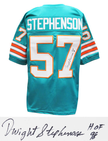 Dwight Stephenson DOLPHINS Signed Teal T/B Custom Football Jersey w/HOF'98 - SS