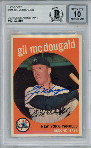 Gil McDougald Autographed 1959 Topps #345 Trading Card Beckett 10 Slab 38479