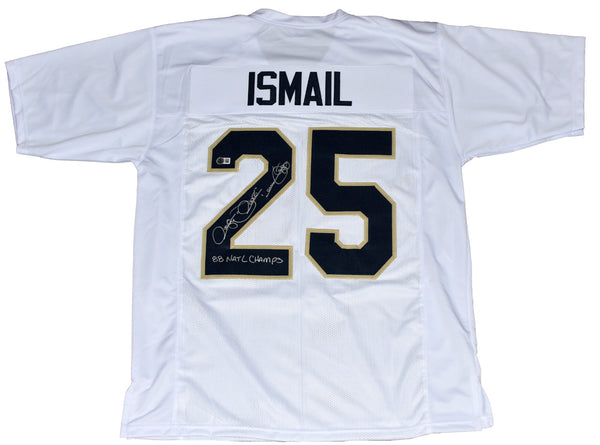 RAGHIB ROCKET ISMAIL SIGNED NOTRE DAME IRISH #25 WHITE JERSEY W/ 88 NATL CHAMPS