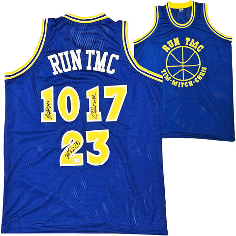 WARRIORS RUN TMC AUTOGRAPHED BLUE JERSEY 3 SIGS MULLIN HARDAWAY RICHMOND BECKETT