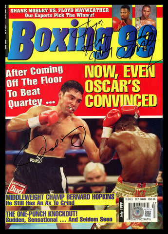 Mayweather Jr., De La Hoya & Mosley Autographed Boxing 99 Magazine Beckett