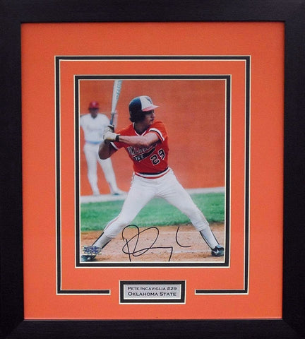 PETE INCAVIGLIA SIGNED OKLAHOMA STATE COWBOYS BASEBALL 8x10 FRAMED PHOTO COA