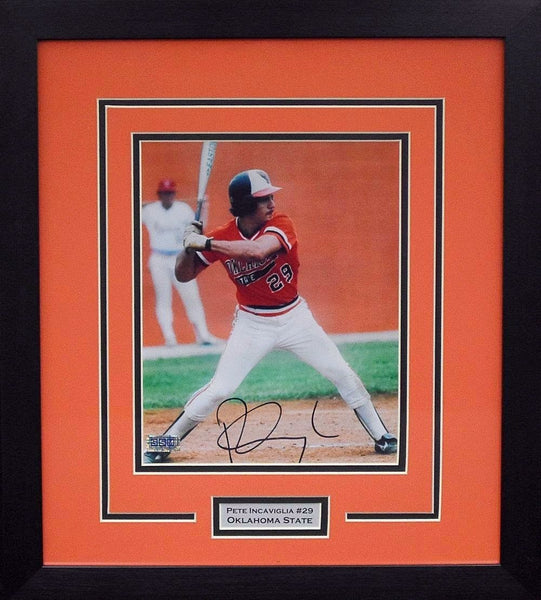 PETE INCAVIGLIA SIGNED OKLAHOMA STATE COWBOYS BASEBALL 8x10 FRAMED PHOTO COA