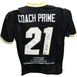 Deion Sanders Autographed College Style Black Stat Jersey Prime BAS 42779