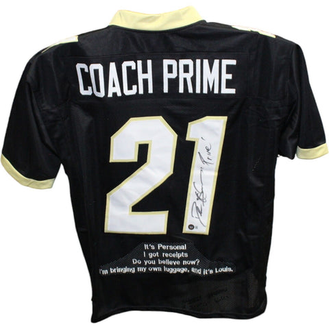Deion Sanders Autographed College Style Black Stat Jersey Prime BAS 42779