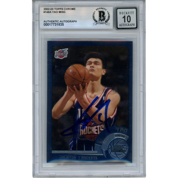 Yao Ming Signed Houston Rockets 2002 Topps Chrome #146 Card 10 Beckett 48693