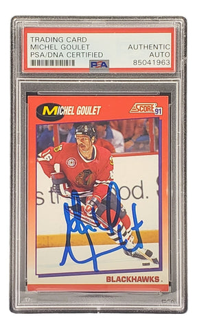 Michel Goulet Signed 1991 Score #201 Chicago Blackhawks Hockey Card PSA/DNA