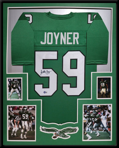 FRAMED PHILADELPHIA EAGLES SETH JOYNER AUTOGRAPHED SIGNED JERSEY BECKETT HOLO