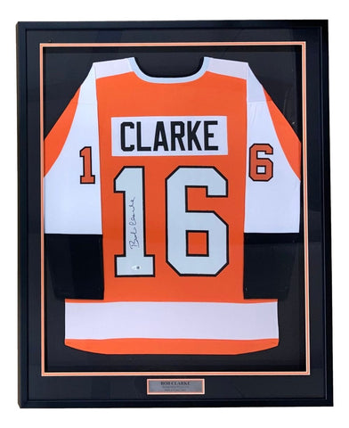 Bob Clarke Philadelphia Signed Framed Orange Hockey Jersey JSA QR Hologram