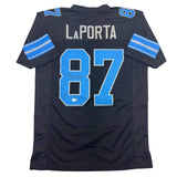 Autographed/Signed Sam LaPorta Detroit Black Football Jersey Beckett BAS COA