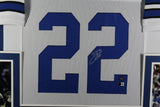 Emmitt Smith Autographed/Signed Pro Style White Framed Jersey BAS 44595