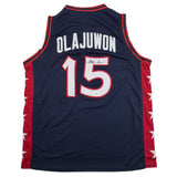 Autographed/Signed Hakeem Olajuwon United States USA Blue Jersey JSA COA
