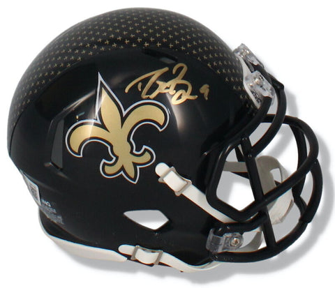 Drew Brees Autographed New Orleans Saints Mini Alt. Black Speed Helmet Beckett