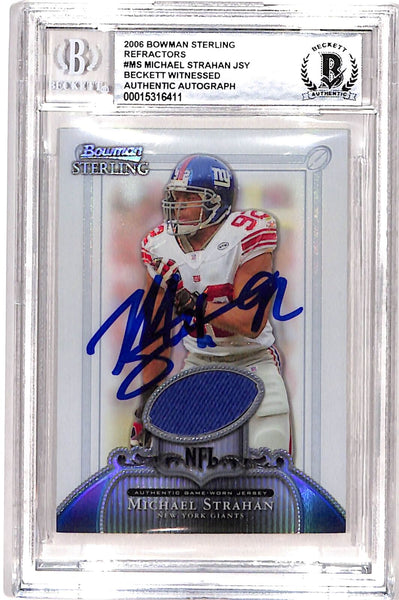 Michael Strahan Signed 2006 Bowman Sterling #BS-MIS Card BAS 38979