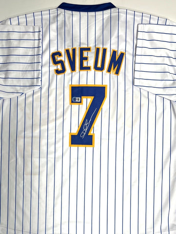 Brewers DALE SVEUM Signed Custom Replica PINSTRIPE Milwaukee Jersey AUTO - BAS
