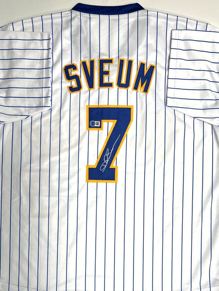 Brewers DALE SVEUM Signed Custom Replica PINSTRIPE Milwaukee Jersey AUTO - BAS