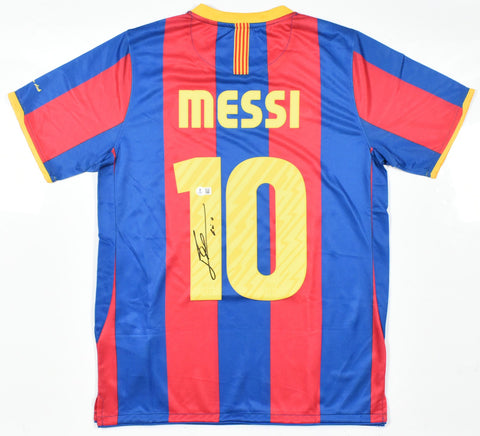 Lionel Messi Signed FC Barcelona Home Soccer Jersey #10 - Beckett W Hologram *M
