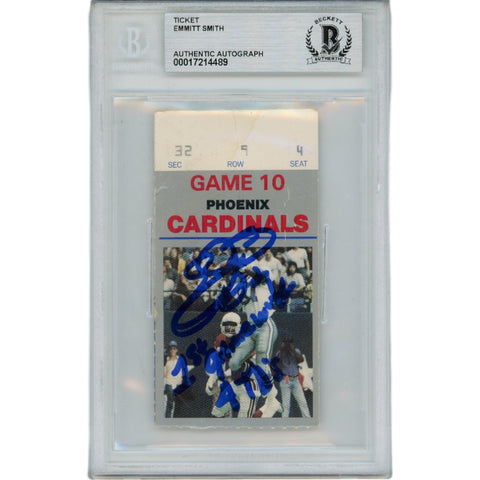 Emmitt Smith Autographed Dallas Cowboys Ticket Stub 4 TD Game Slab Beckett 48806