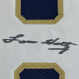 Framed Autographed/Signed Lou Holtz 35x39 Notre Dame Blue Jersey JSA COA