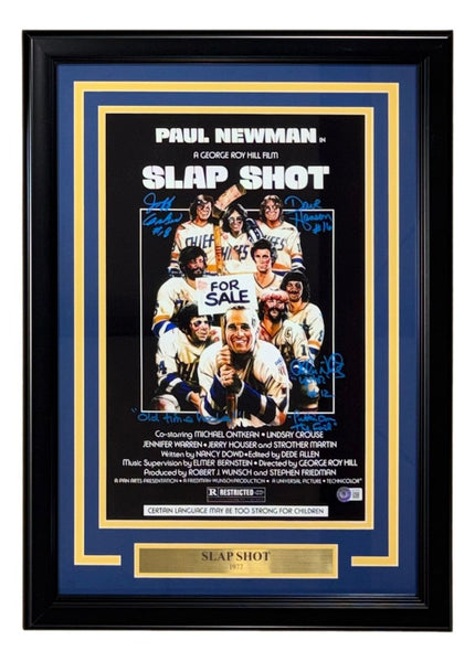 Carlson Hansen Nicholls Signed Framed 11x17 Slapshot Photo w/ 2 Inscriptions BAS