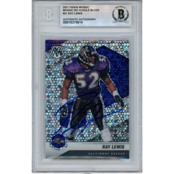 Ray Lewis Autographed 2021 Panini Mosaic Silver #21 Trading Card Beckett 53063