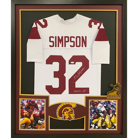 OJ Simpson Autographed Signed Framed White USC Heisman O.J. Jersey JSA