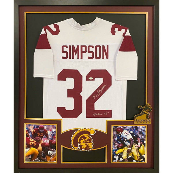 OJ Simpson Autographed Signed Framed White USC Heisman O.J. Jersey JSA