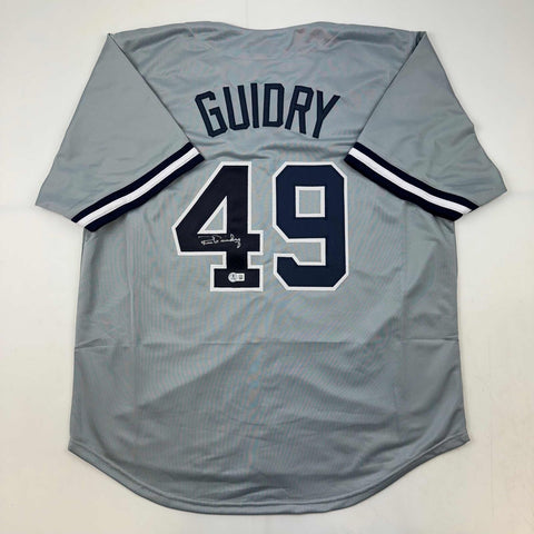 Autographed/Signed Ron Guidry New York Grey Baseball Jersey Beckett BAS COA
