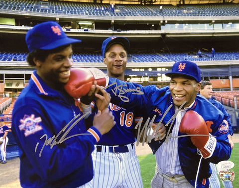Mike Tyson Doc Gooden Darryl Strawberry Signed 11x14 New York Mets Photo JSA