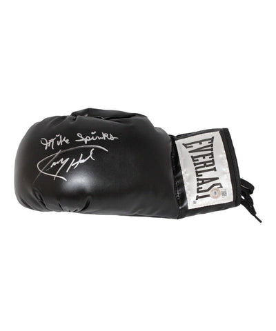 Larry Holmes & Michael Spinks Signed Black Left Boxing Glove Beckett 41189