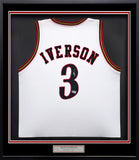 76ERS ALLEN IVERSON AUTOGRAPHED FRAMED WHITE JERSEY BECKETT WITNESS 239068