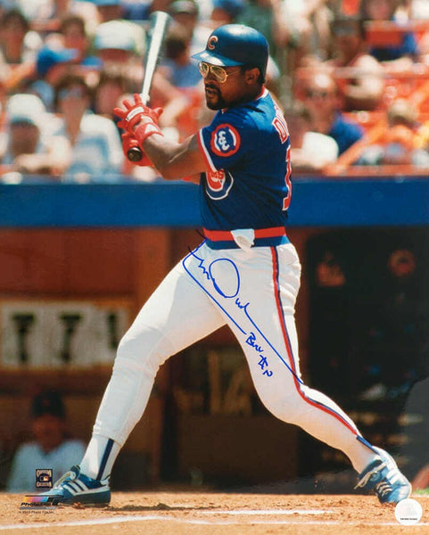 Leon Durham Signed Cubs Blue Jersey Swinging 16x20 Photo w/Bull - (SCHWARTZ COA)