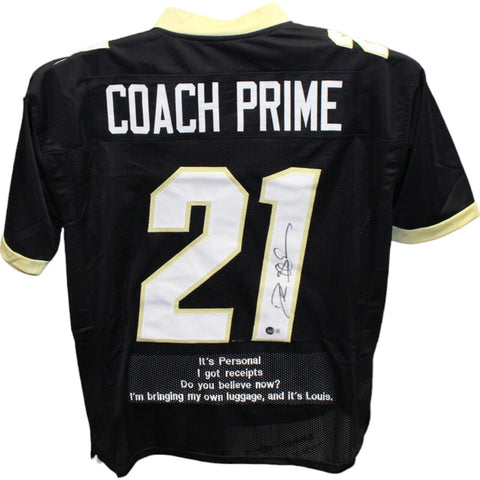 Deion Sanders Autographed College Style Black Stat Jersey Beckett 42775