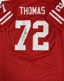 Badgers JOE THOMAS Signed Custom Replica Red WI Jersey AUTO - Browns HOF - JSA