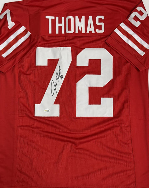 Badgers JOE THOMAS Signed Custom Replica Red WI Jersey AUTO - Browns HOF - JSA