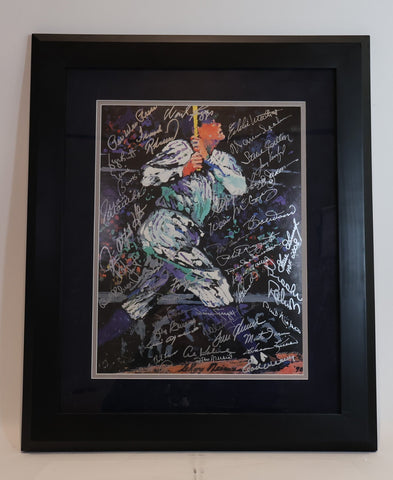 Framed Leroy Neiman Babe Ruth 11x14 Litho w/ Over 30 HOF Signatures JSA LOA