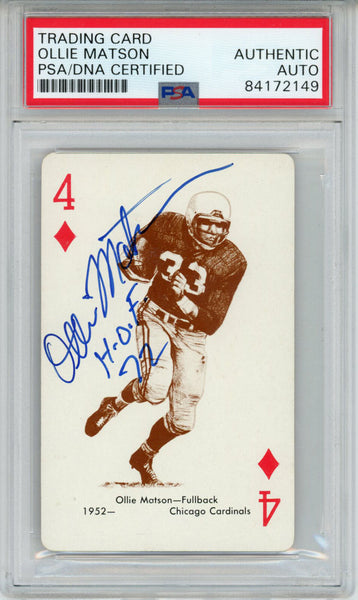 Ollie Matson Autographed 1963 Stancraft 4 of Hearts HOF PSA Slab 43574