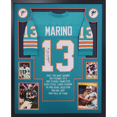 Dan Marino Autographed Signed Framed Stat Miami Dolphins Jersey JSA