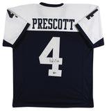 Dak Prescott Signed Dallas Cowboys Throwback Jersey (Beckett) 2016 4 Rnd Pk
